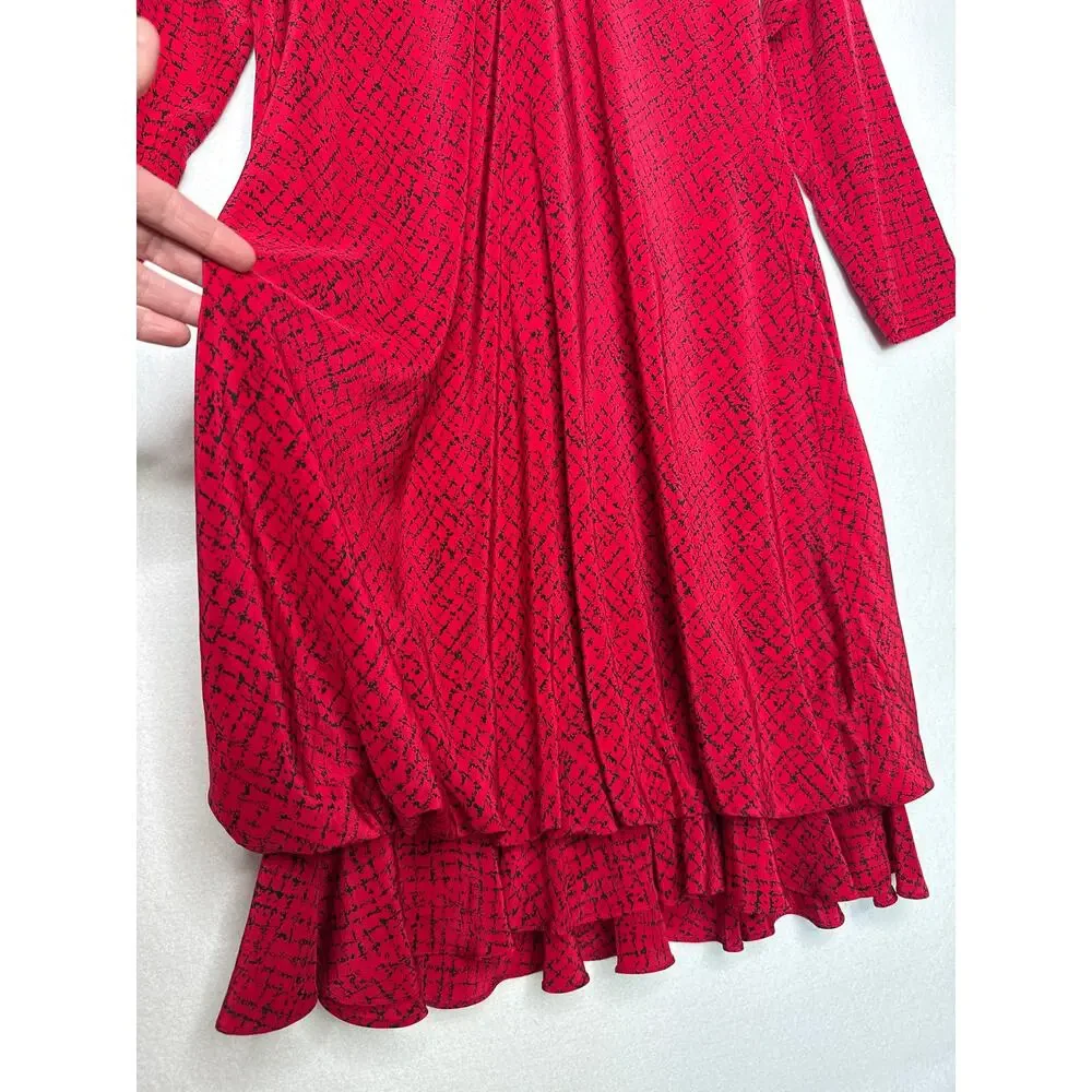 1980s Outlines Debora Kuchme Red Silk Balloon Hem Dress Lined size 6 oversized